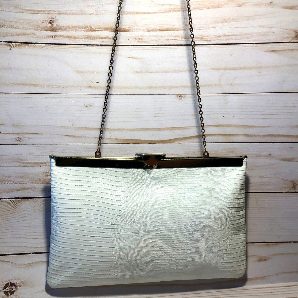 Vintage 1950s Etra Genuine Leather Handbag Clutch Snakeskin Pattern Embossed